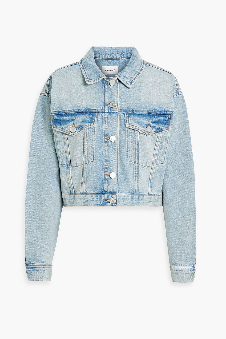 Shop Frame Cropped Faded Denim Jacket In Light Denim