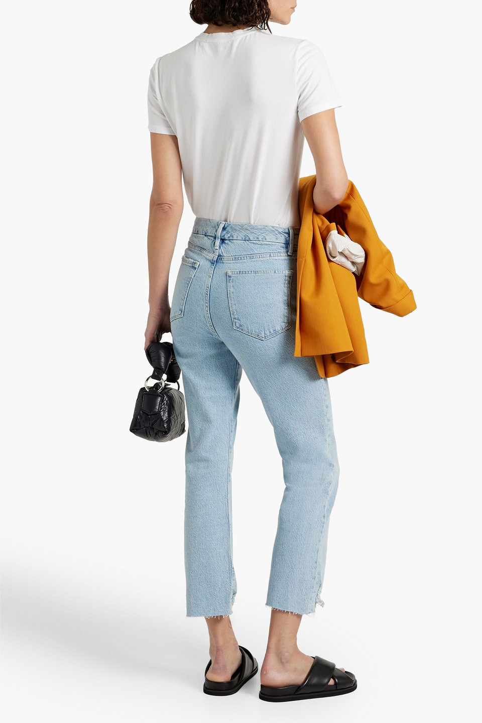 Shop Frame Le Super High Cropped Distressed High-rise Bootcut Jeans In Light Denim