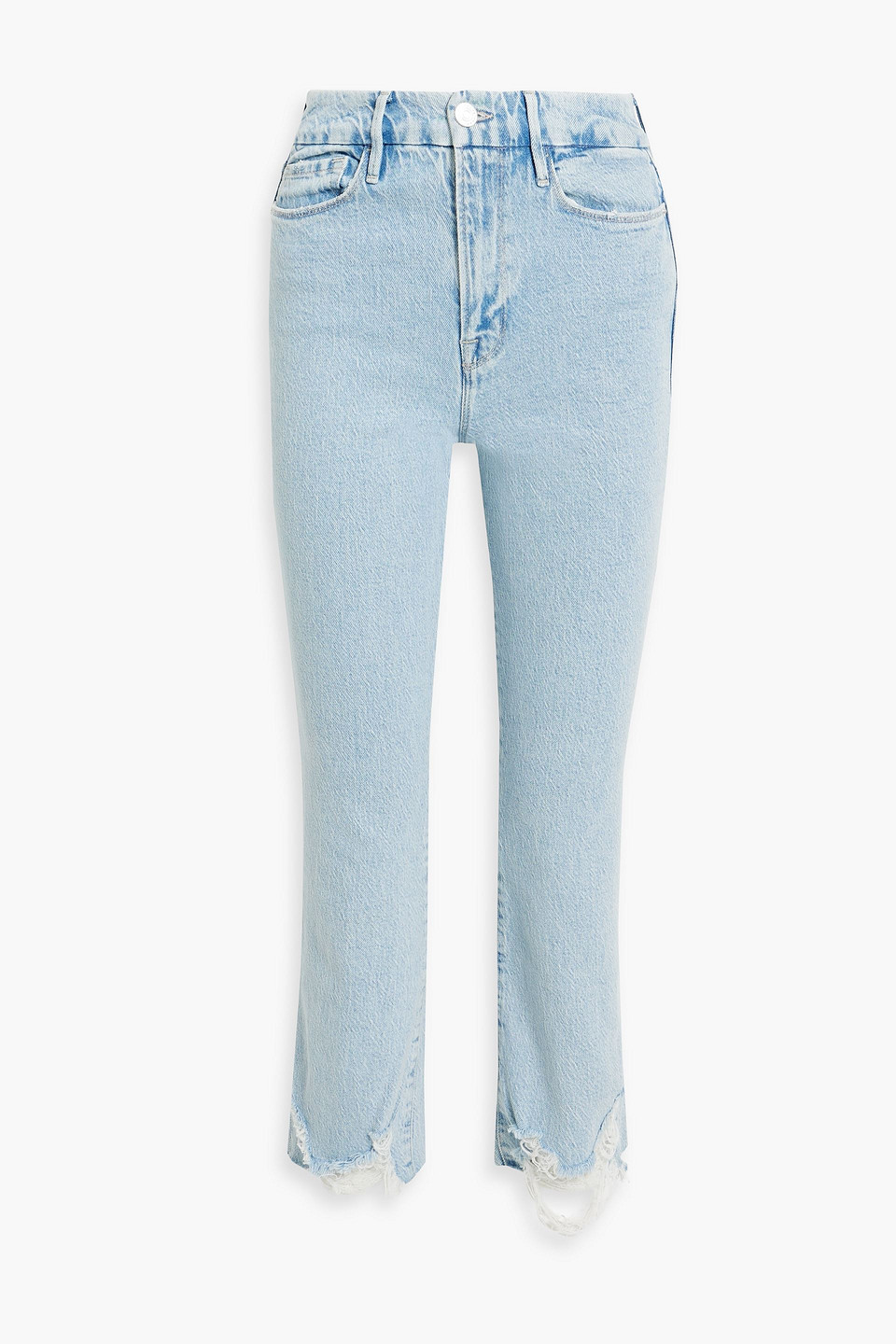 Frame Le Super High Cropped Distressed High-rise Bootcut Jeans In Light Denim