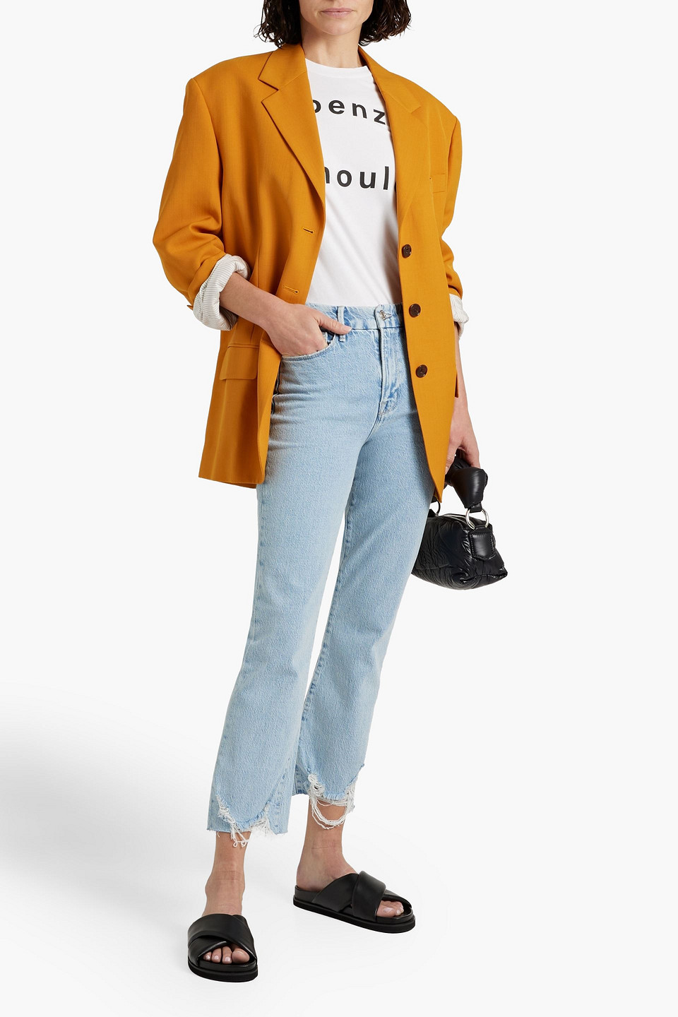 FRAME LE SUPER HIGH CROPPED DISTRESSED HIGH-RISE BOOTCUT JEANS 3074457345637629171