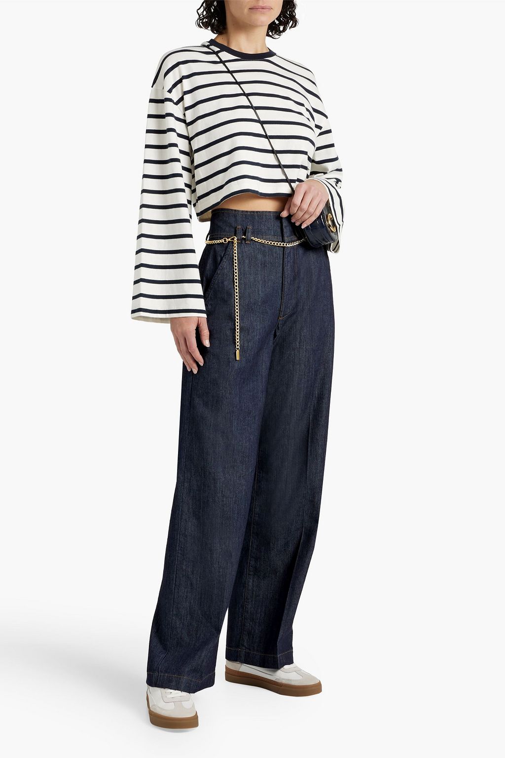 FRAME Chain-embellished high-rise wide-leg jeans