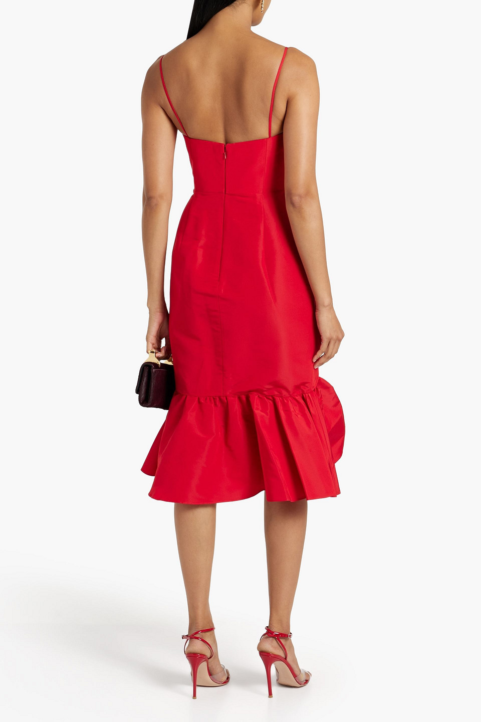 Shop Carolina Herrera Ruffled Silk-faille Dress In Red