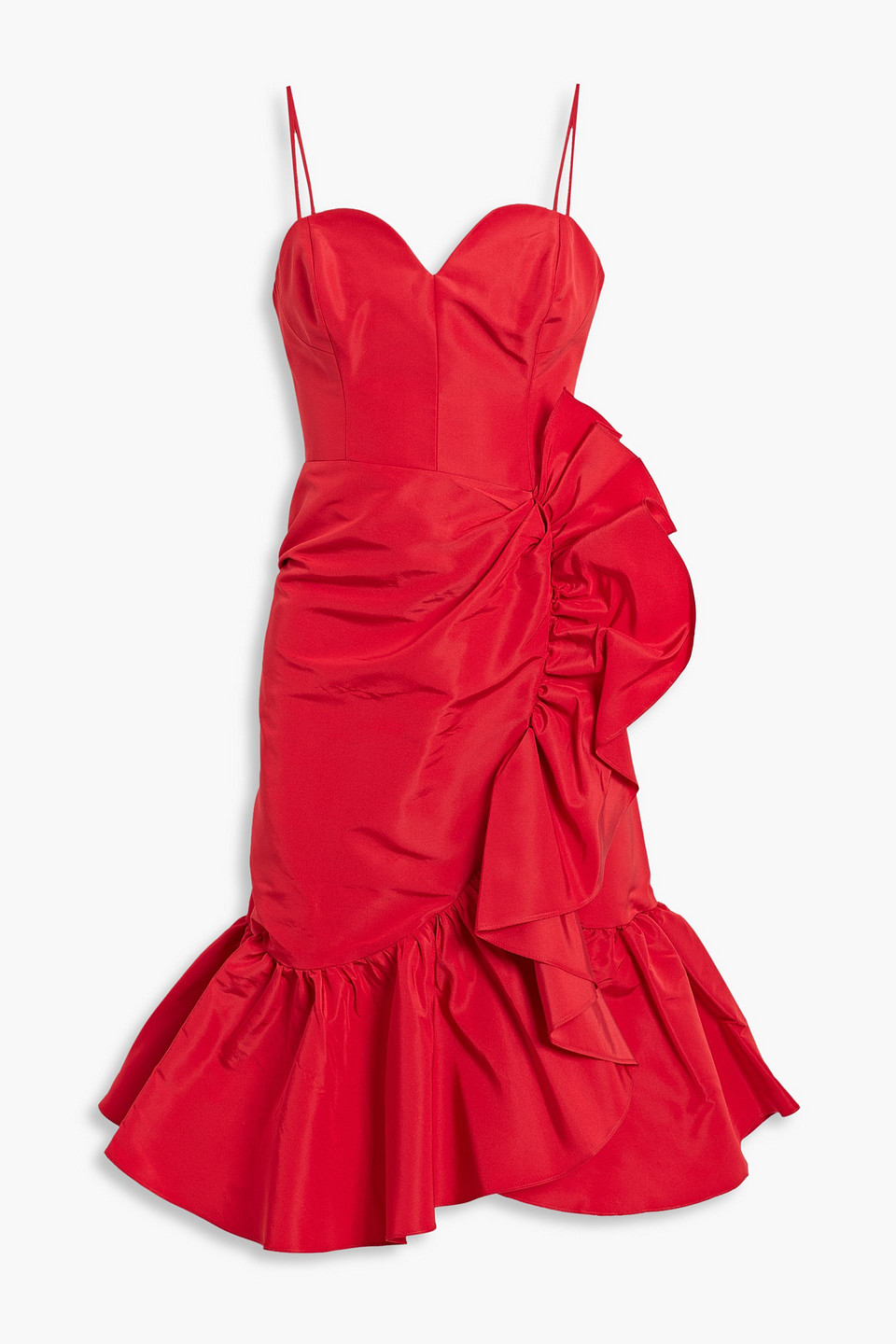 Shop Carolina Herrera Ruffled Silk-faille Dress In Red