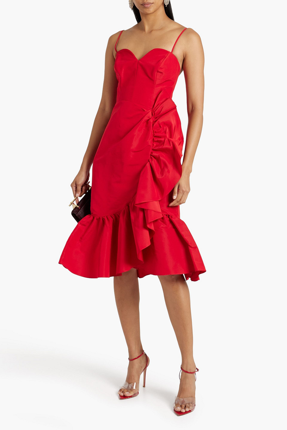 Shop Carolina Herrera Ruffled Silk-faille Dress In Red