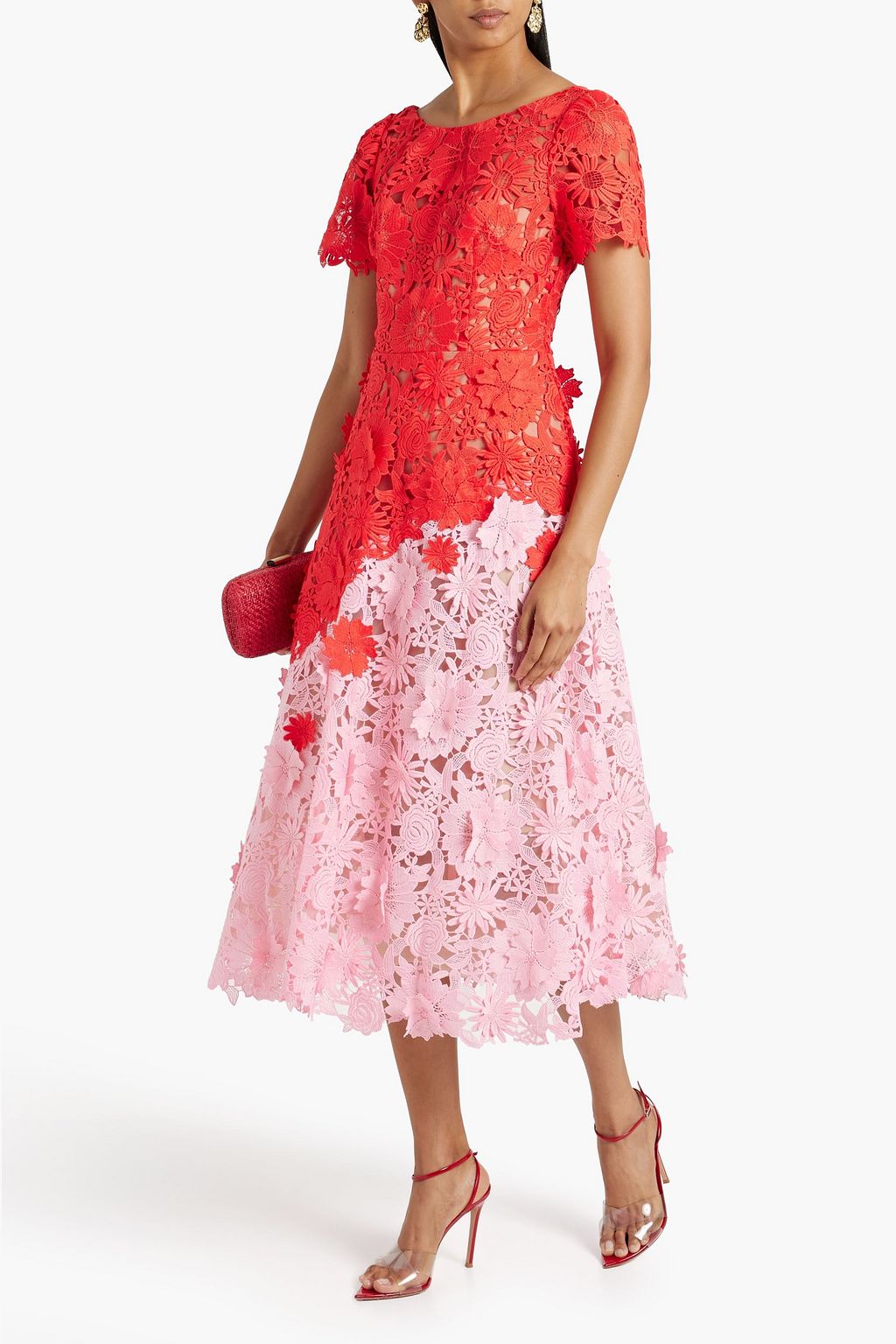 MARCHESA NOTTE Two-tone guipure lace midi dress | THE OUTNET