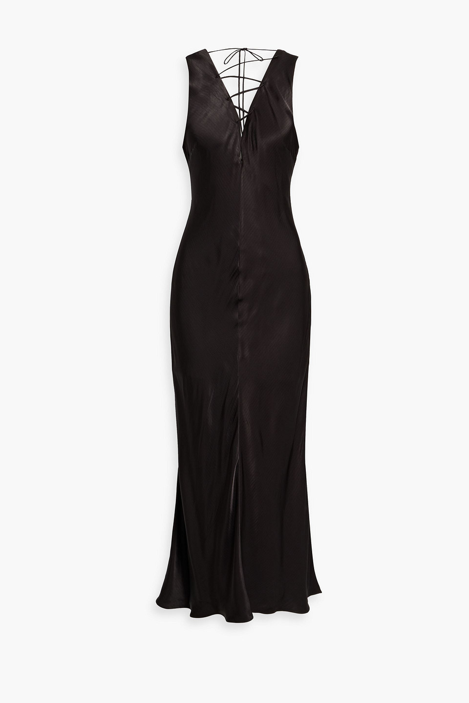 Shop Frame Lace-up Satin-jacquard Maxi Dress In Black