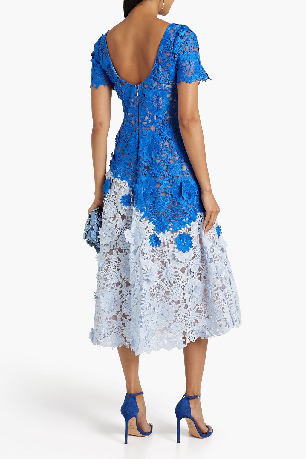 MARCHESA NOTTE Two-tone guipure lace midi dress