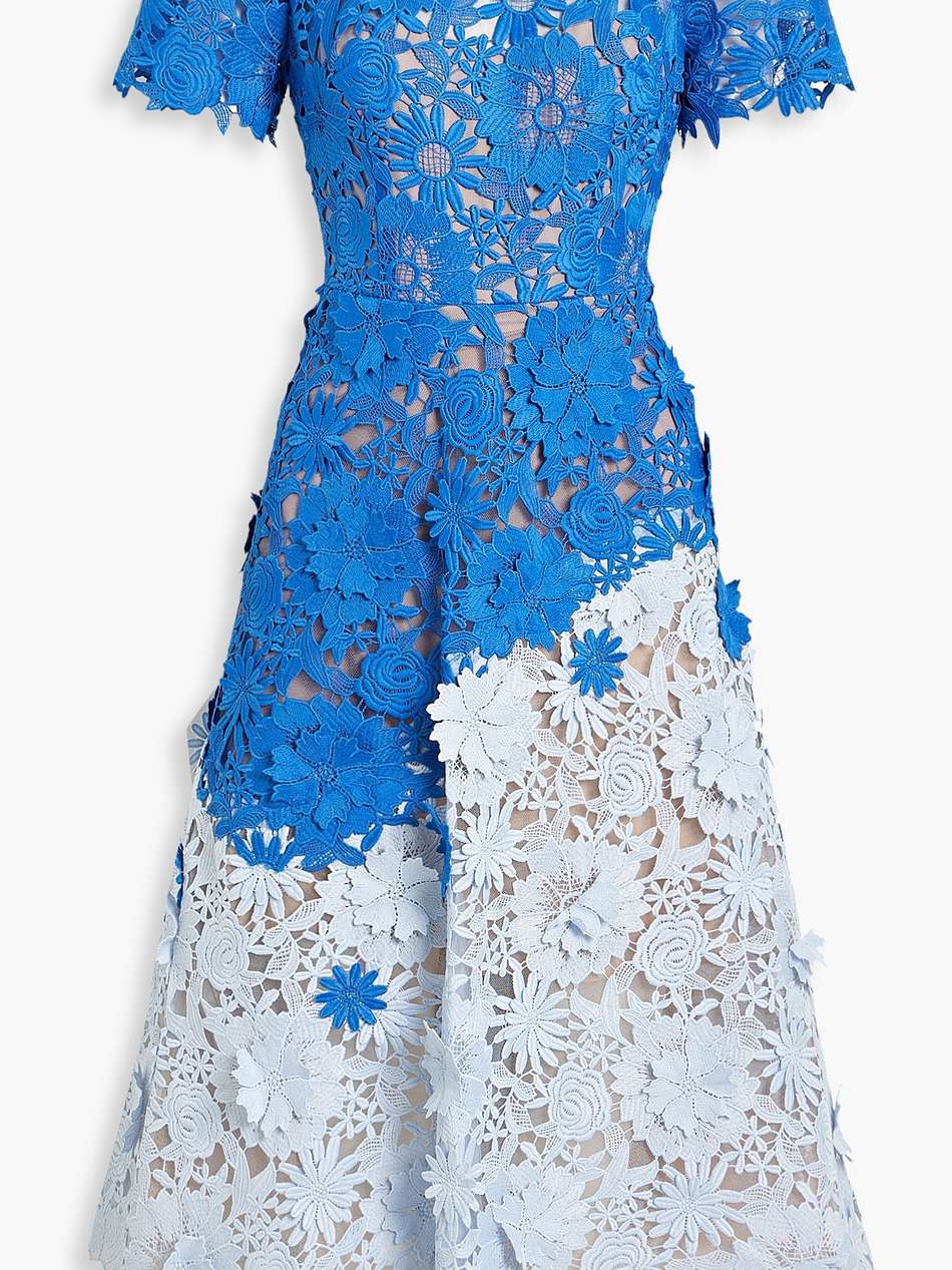 two-tone guipure lace midi dress