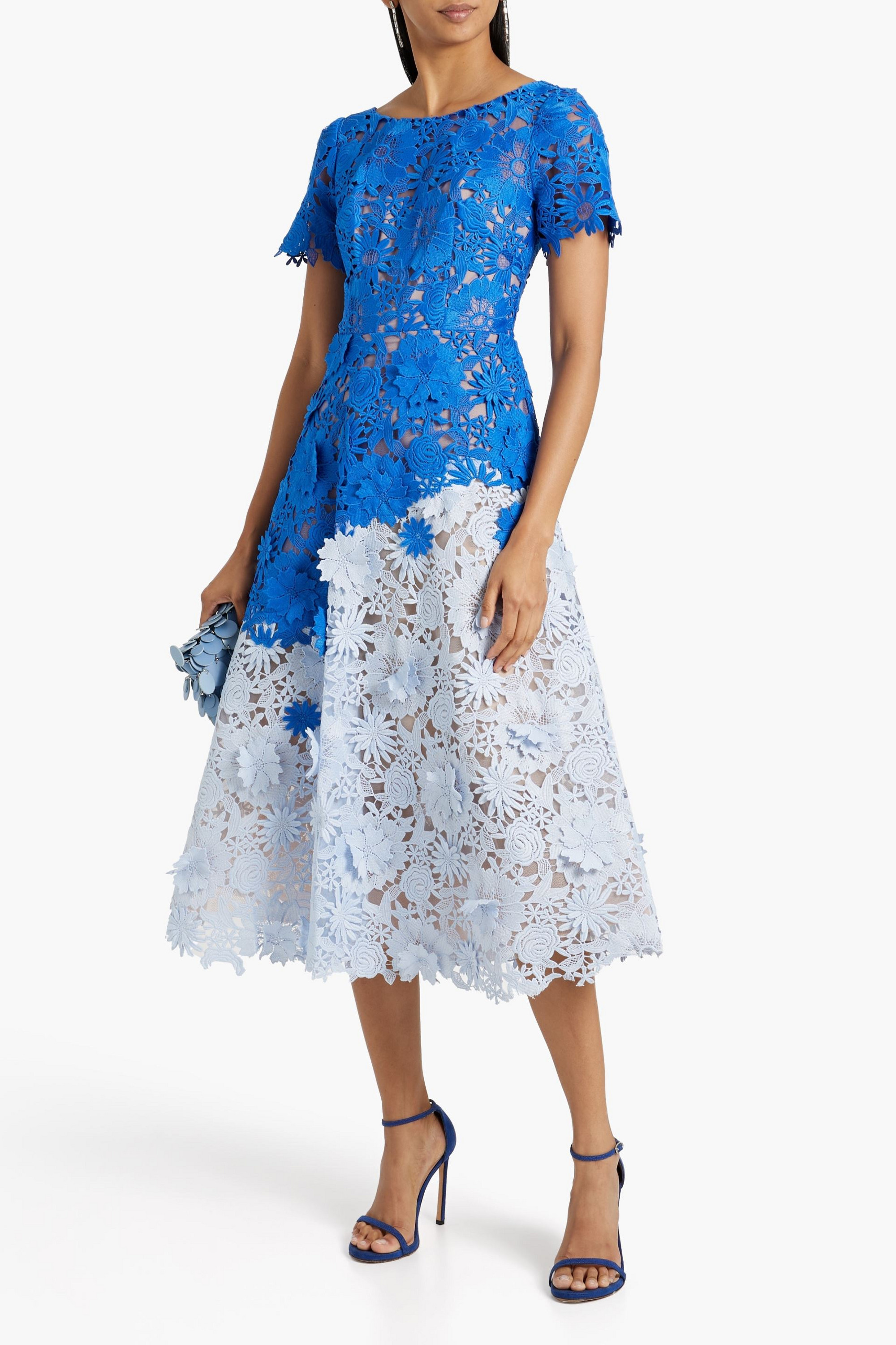 MARCHESA NOTTE Two-tone guipure lace midi dress