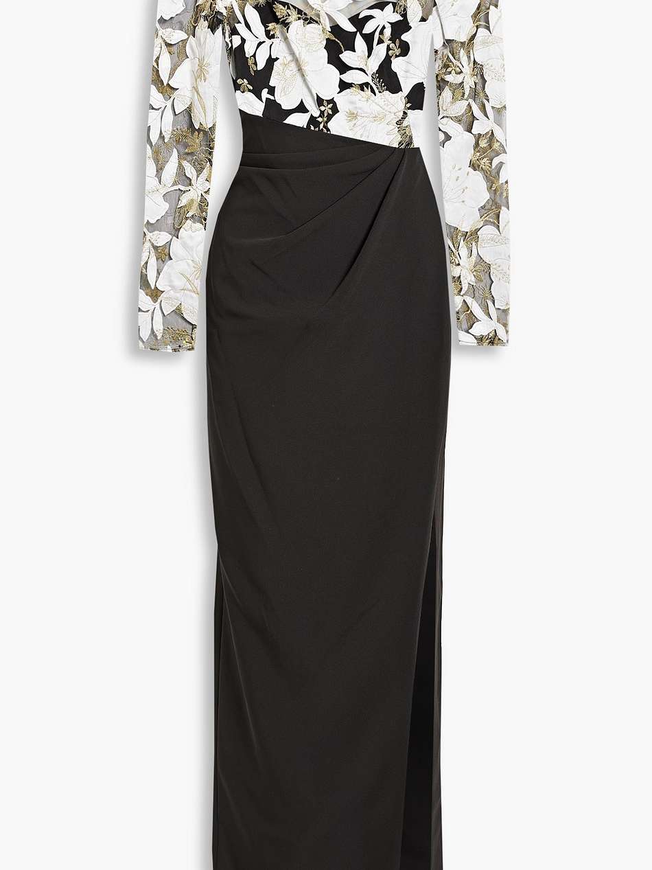 cutout embroidered tulle and crepe gown