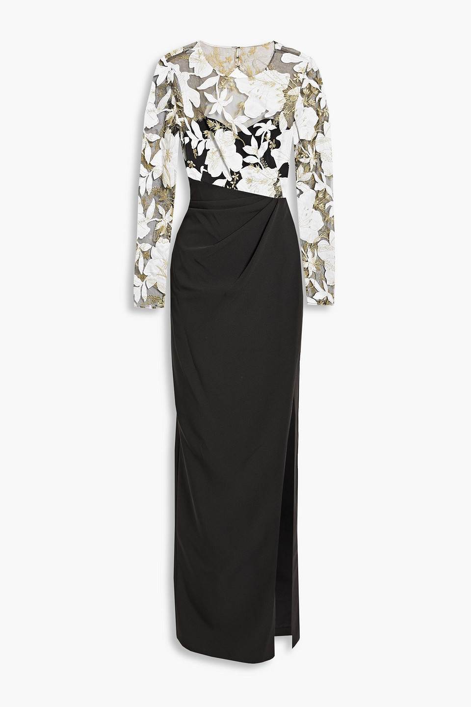 Shop Marchesa Notte Cutout Embroidered Tulle And Crepe Gown In Black