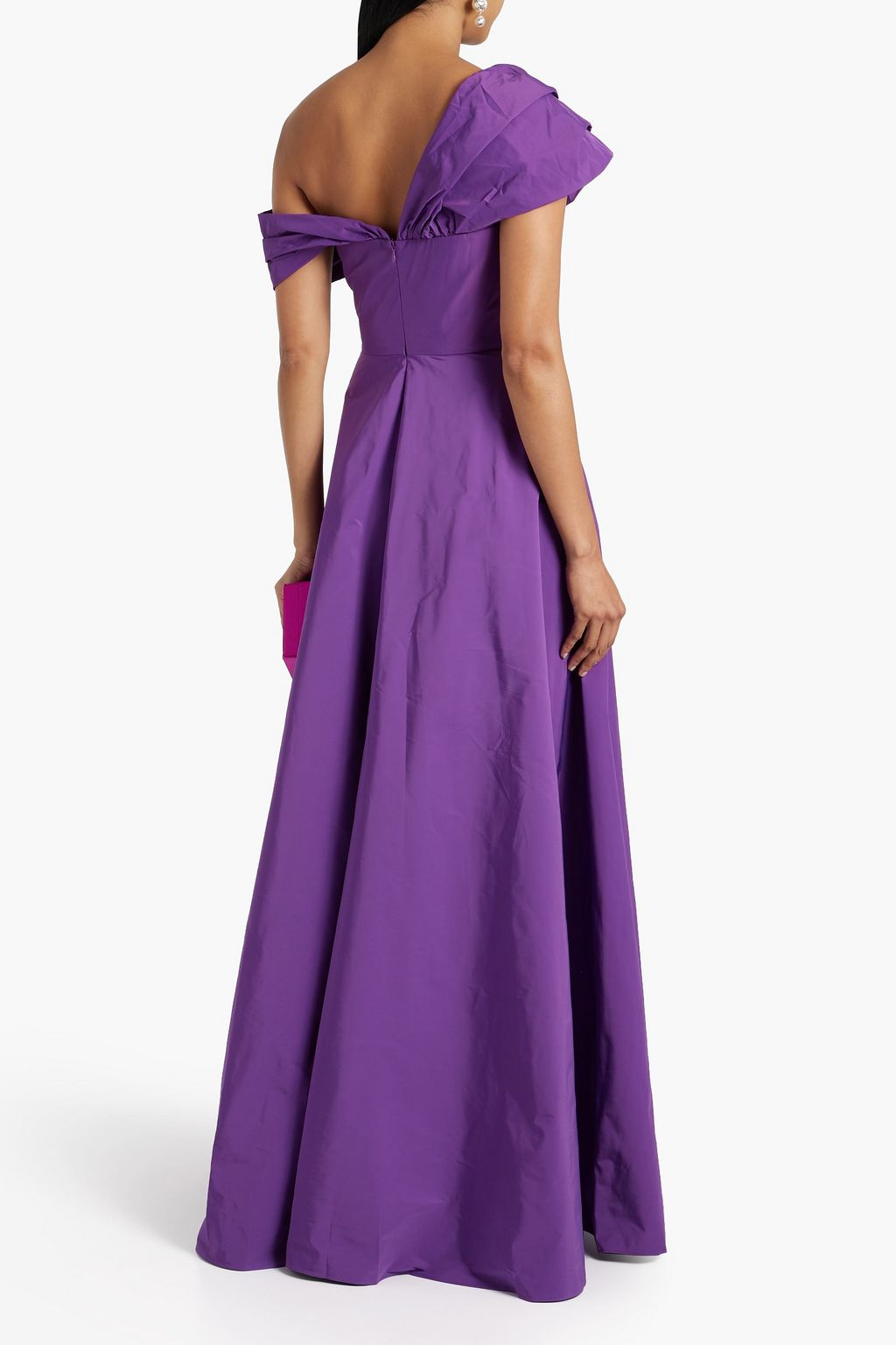 MARCHESA NOTTE One-shoulder twisted taffeta gown