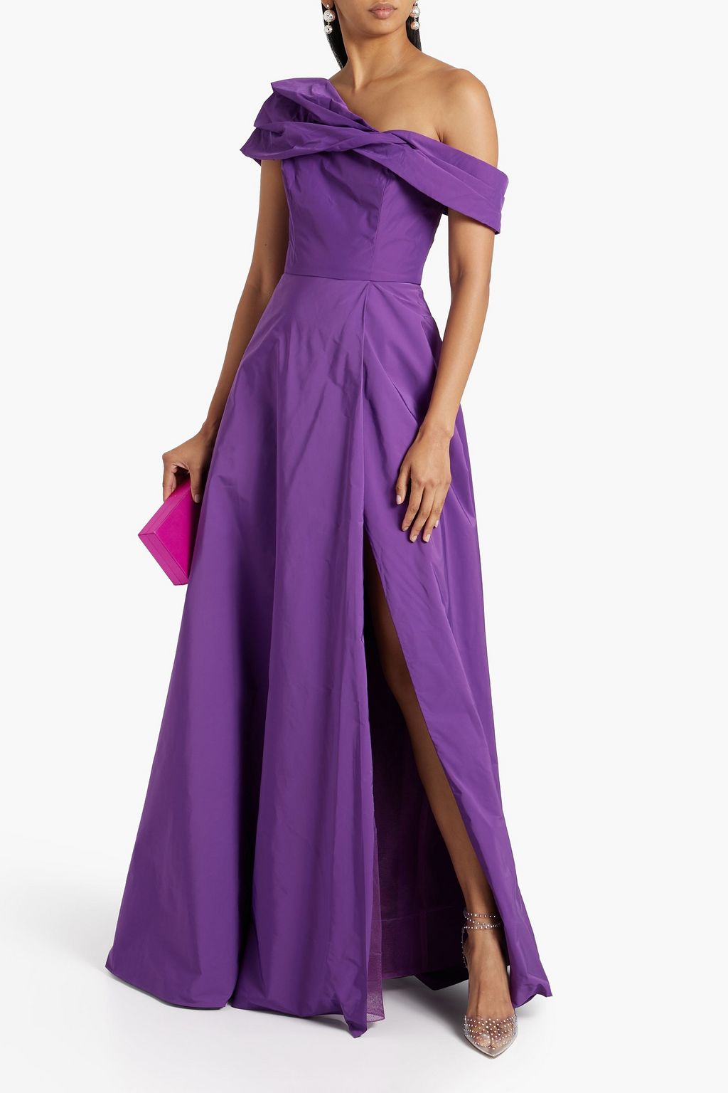 MARCHESA NOTTE One-shoulder twisted taffeta gown