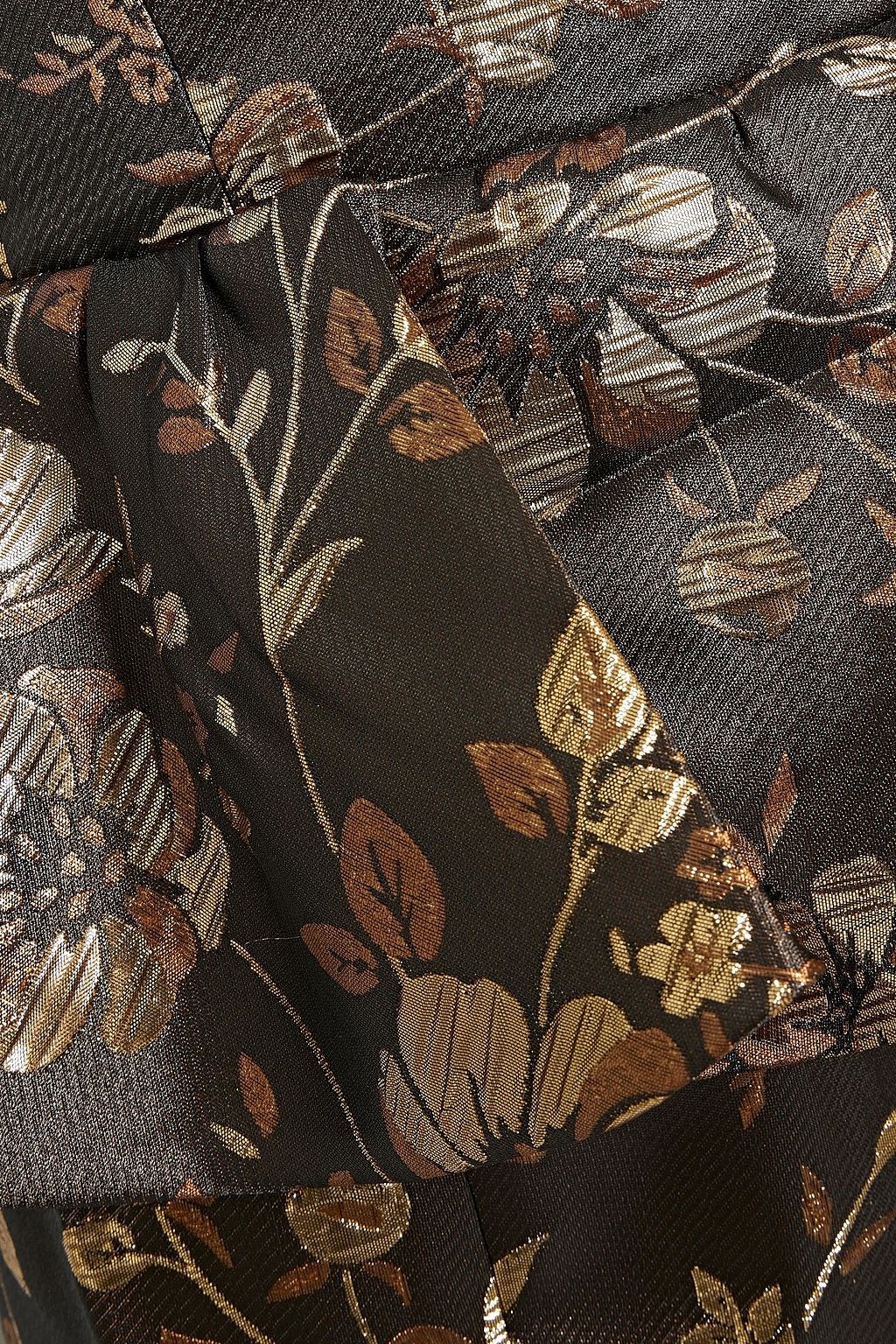 MARCHESA NOTTE 스트랩리스 메탈릭 브로케이드 페플럼 가운