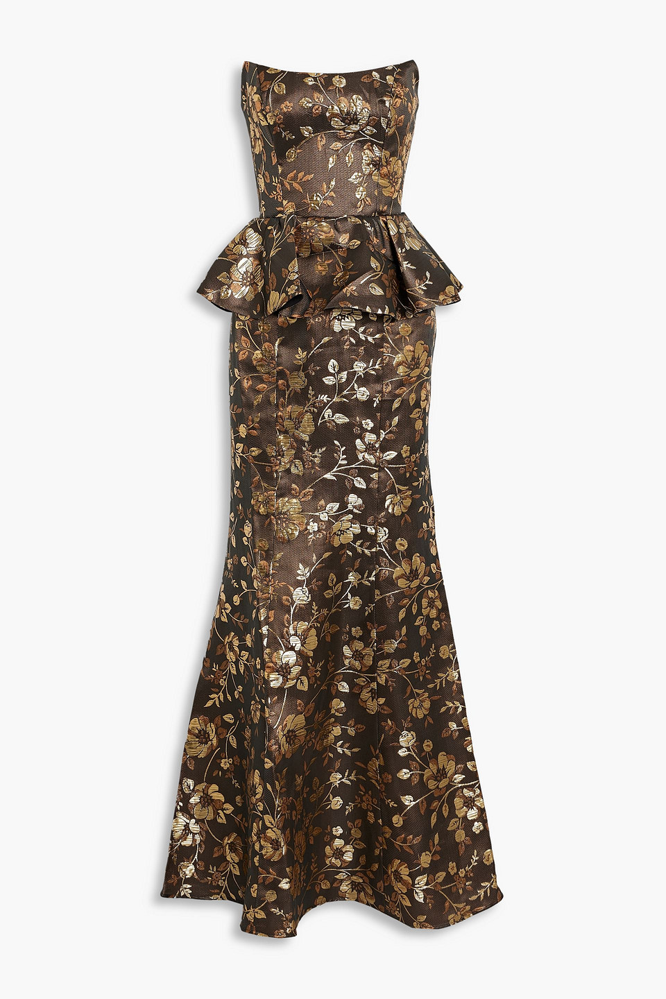 sachin and babi light blue dress Marchesa Notte Floral Mikado Strapless Gown
