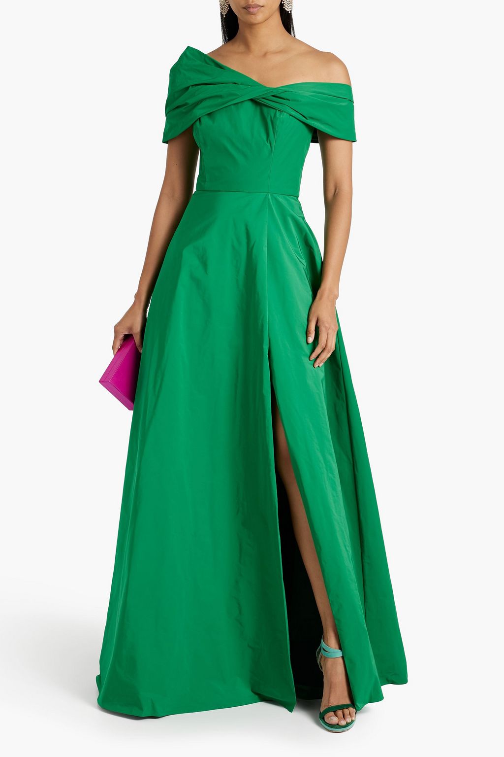 MARCHESA NOTTE One-shoulder twisted taffeta gown