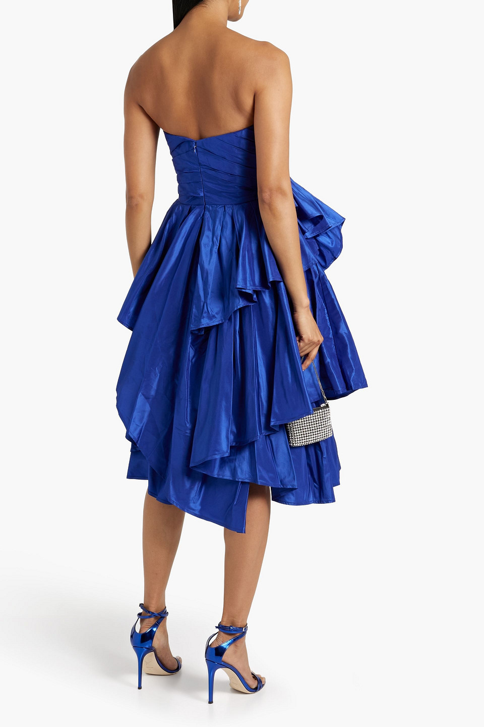 Shop Carolina Herrera Strapless Tiered Silk-taffeta Dress In Bright Blue