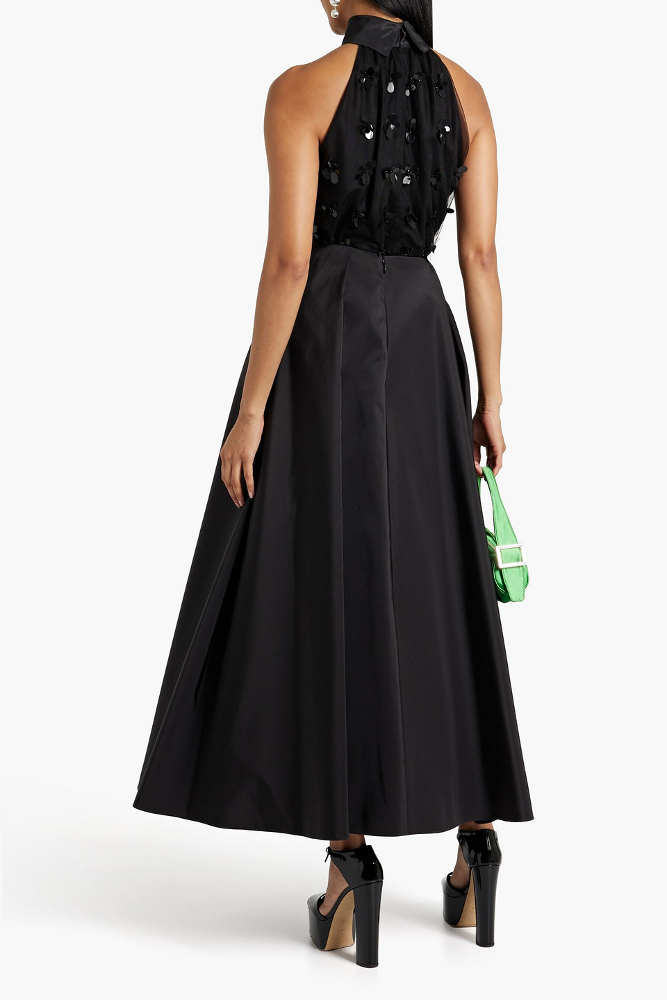 Shop Carolina Herrera Embellished Silk-taffeta And Tulle Top In Black