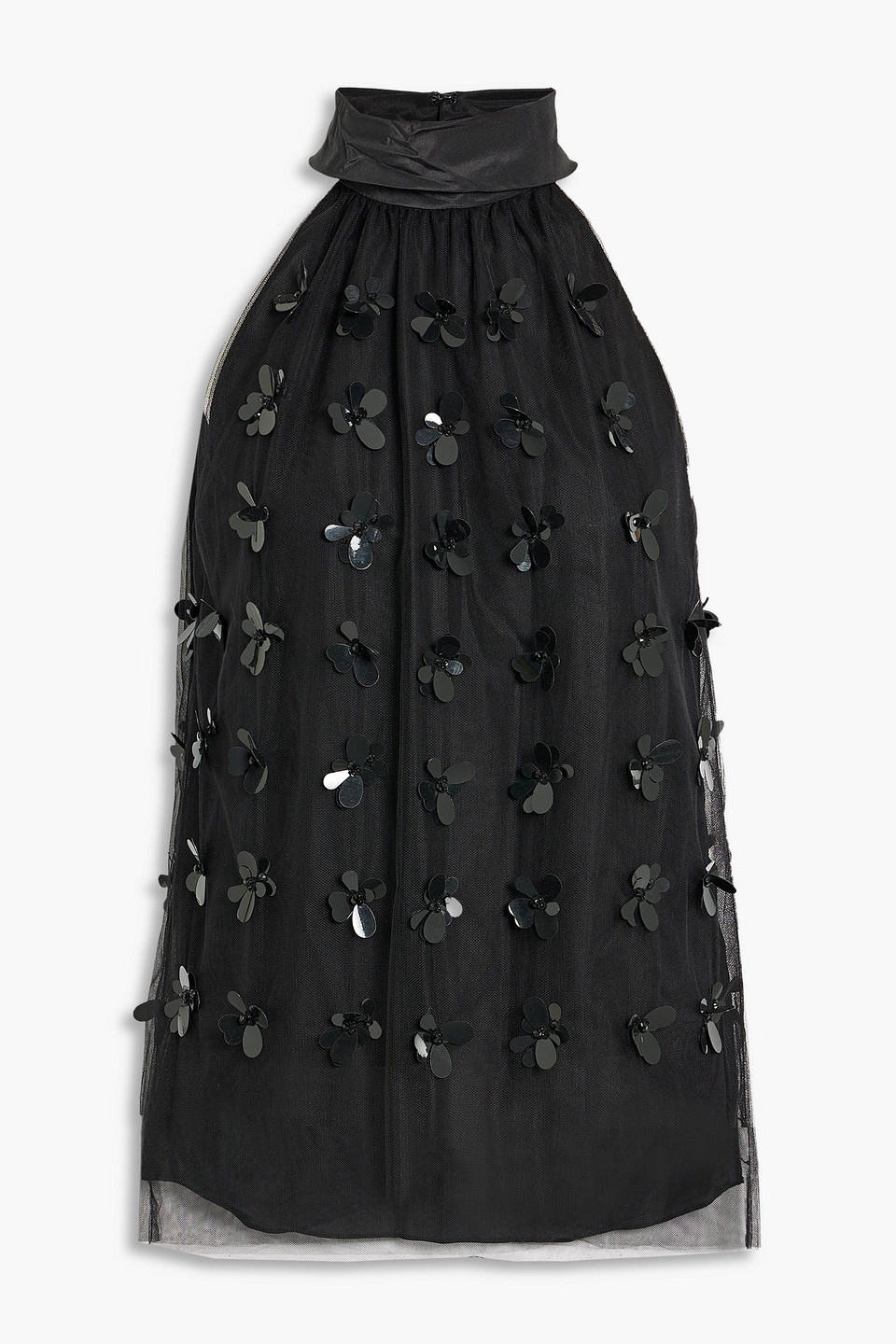 Carolina Herrera Embellished Silk-taffeta And Tulle Top In Black