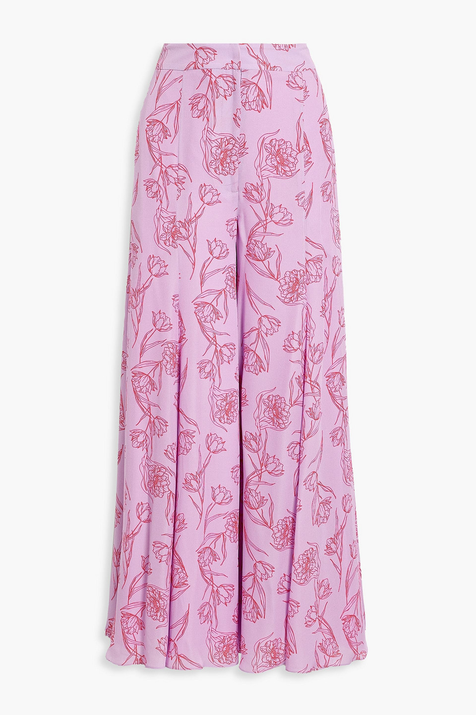 CAROLINA HERRERA PLEATED FLORAL-PRINT CREPE DE CHINE WIDE-LEG PANTS 3074457345637632132