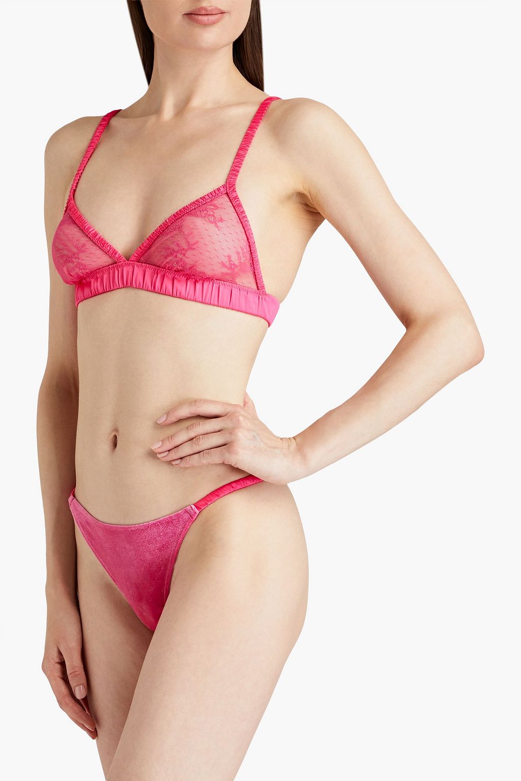 LOVE STORIES Satin-trimmed point d'espri triangle bra