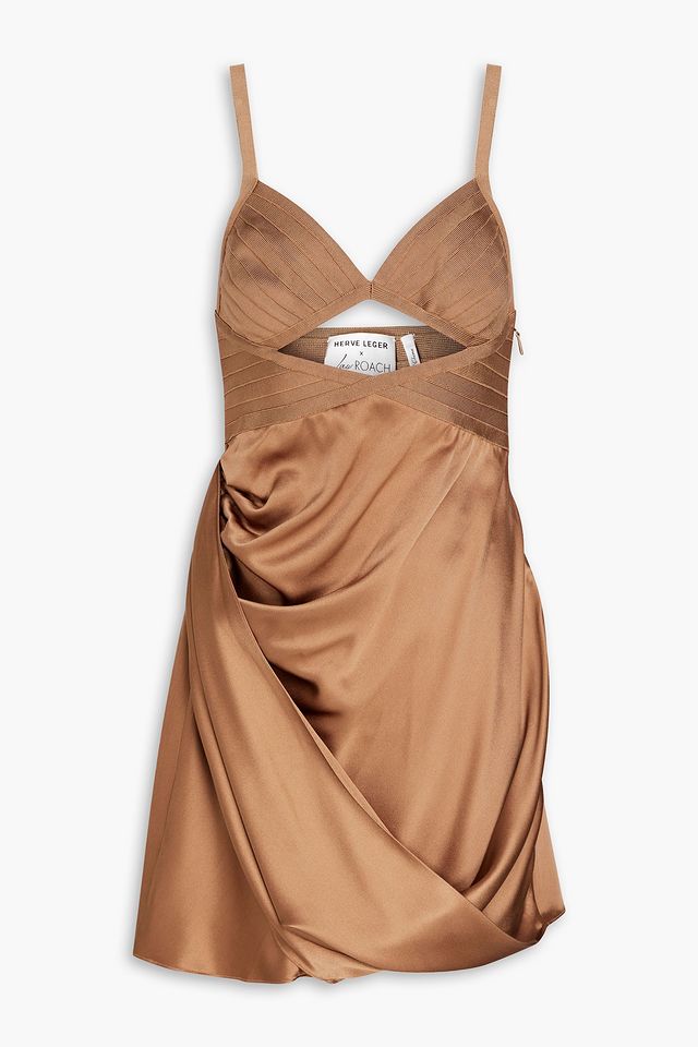 Bandage-paneled cutout silk-satin mini dress