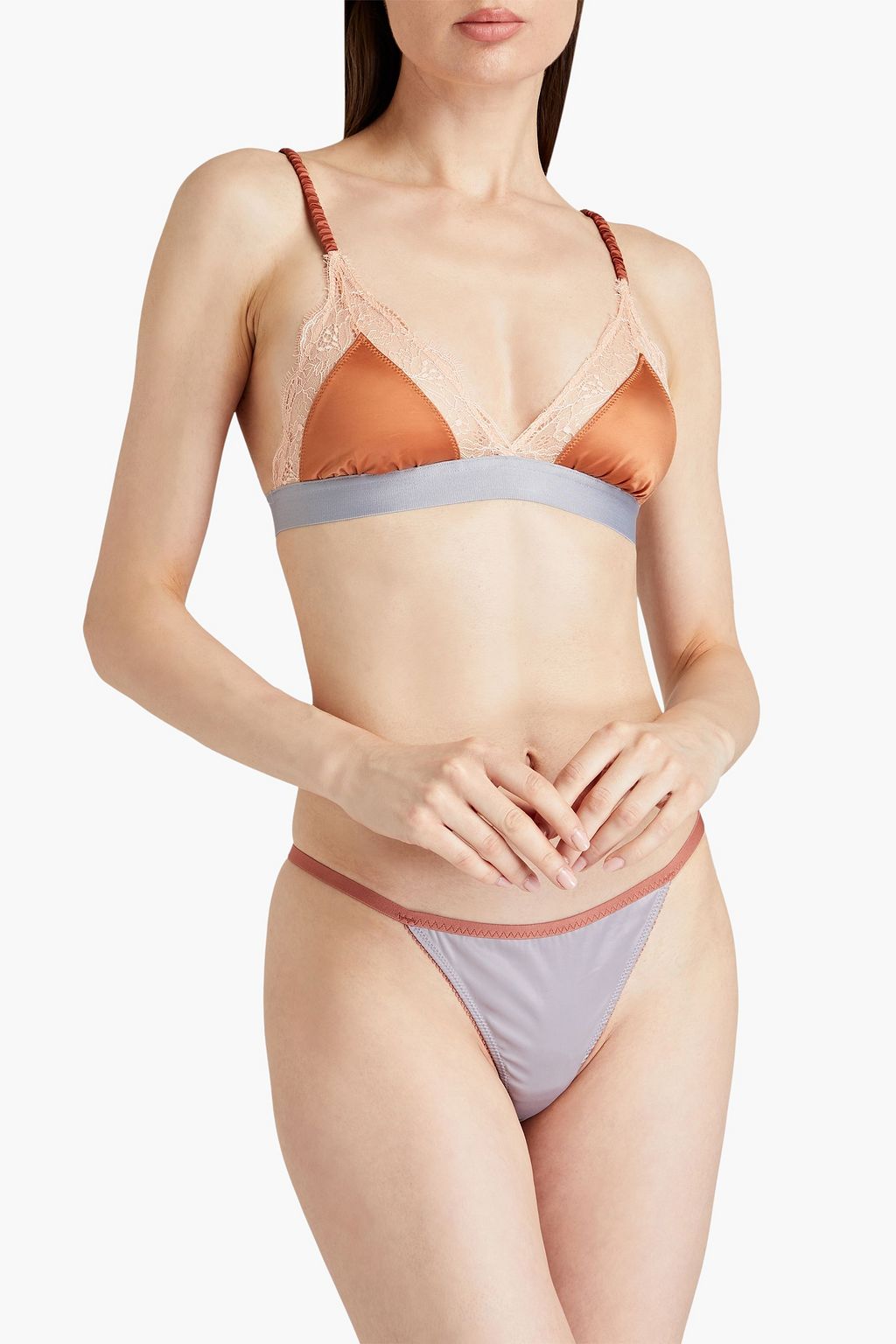 LOVE STORIES Roomservice satin and corded lace low-rise thong