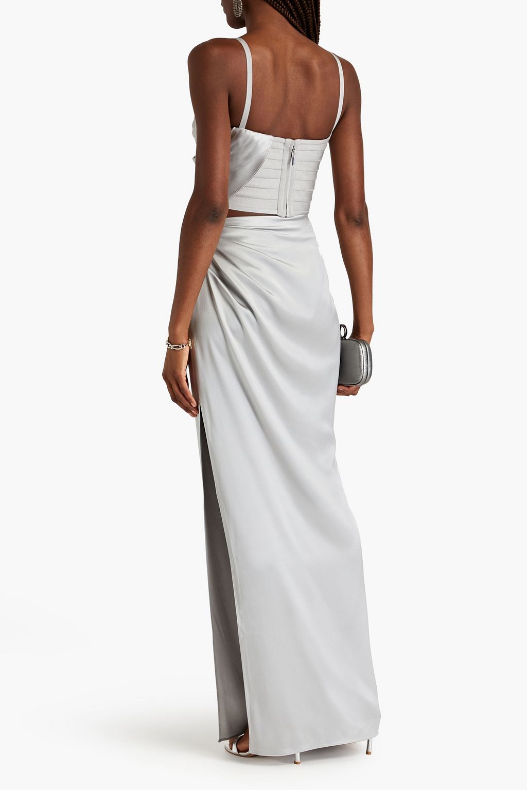 HERVÉ LÉGER Pleated silk-satin maxi skirt