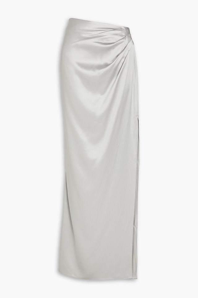Pleated silk-satin maxi skirt
