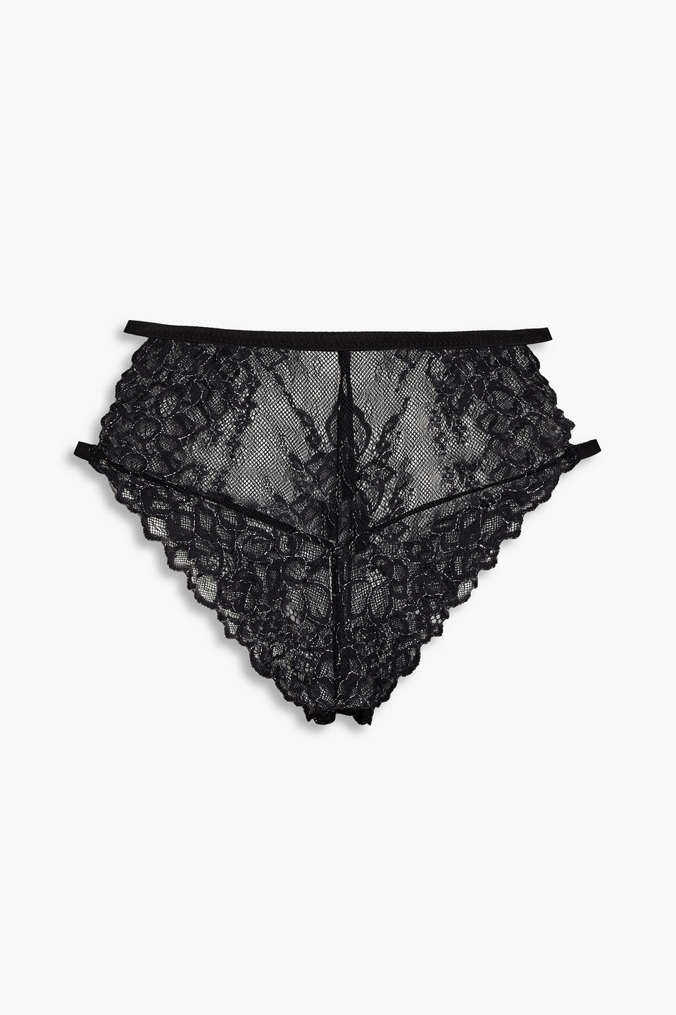 stella mccartney - satin-trimmed metallic lace high-rise briefs - black - m
