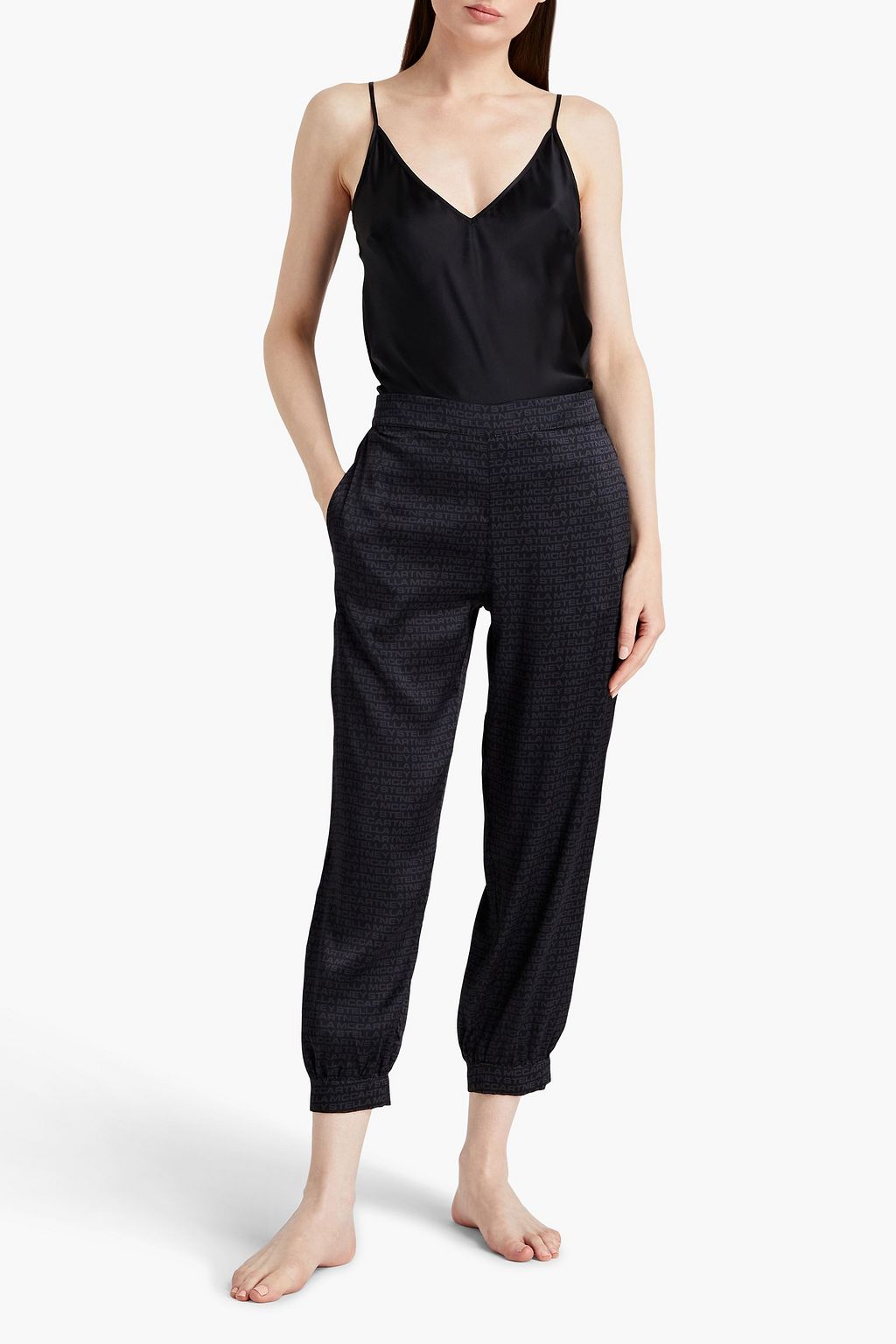 STELLA MCCARTNEY Pyjama-Hose aus Stretch-Satin mit Logoprint