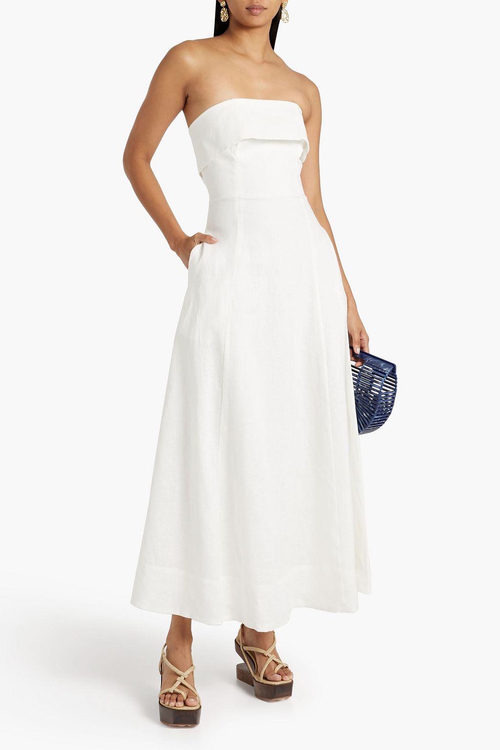 NICHOLAS Strapless linen maxi dress