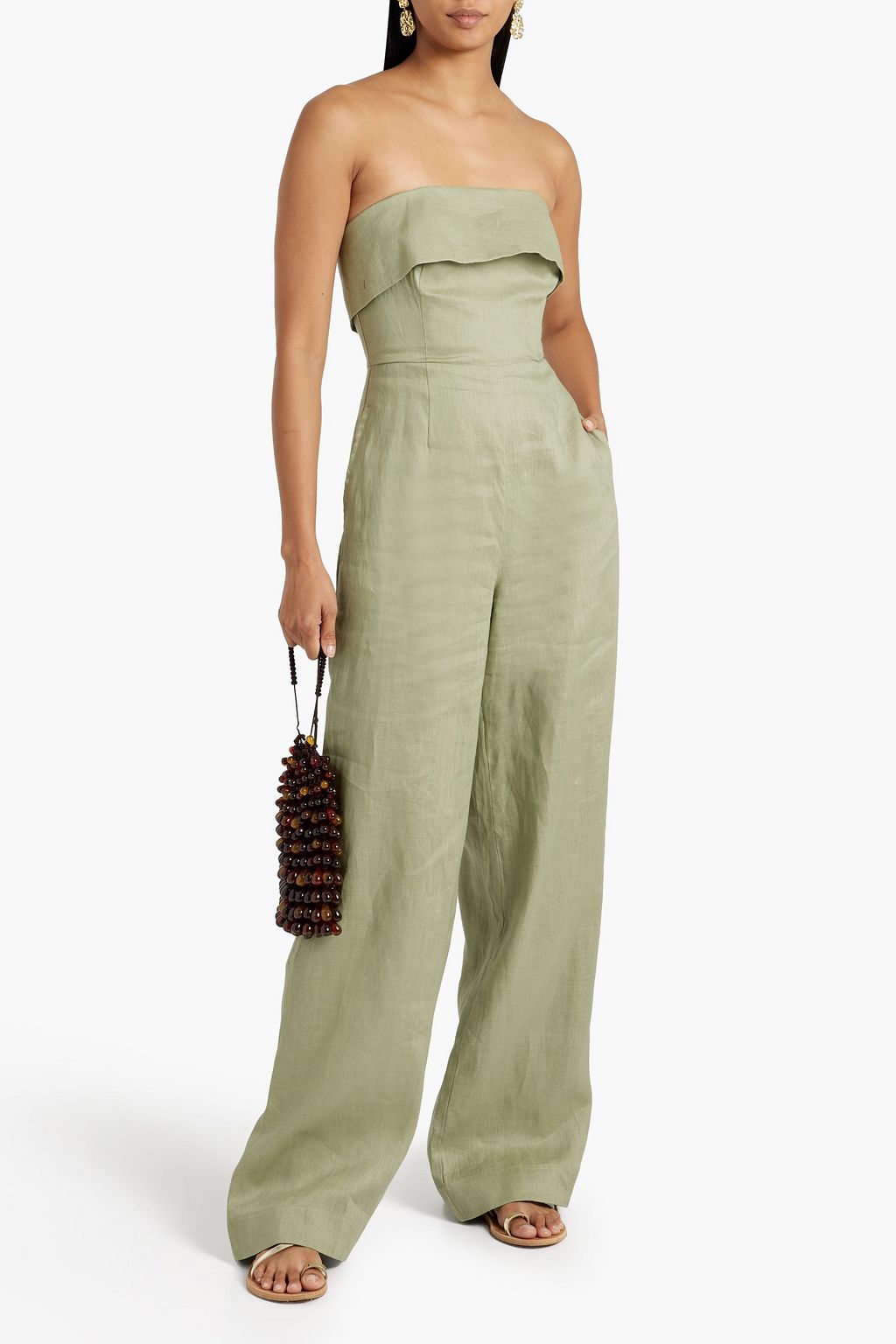 NICHOLAS Strapless linen wide-leg jumpsuit