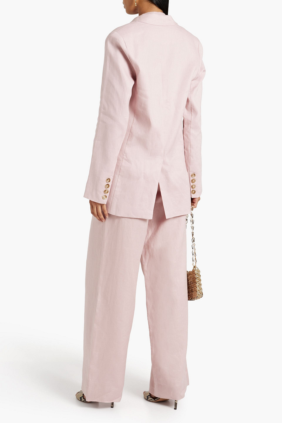 Shop Nicholas Ayla Double-breasted Linen Blazer In Pastel Pink