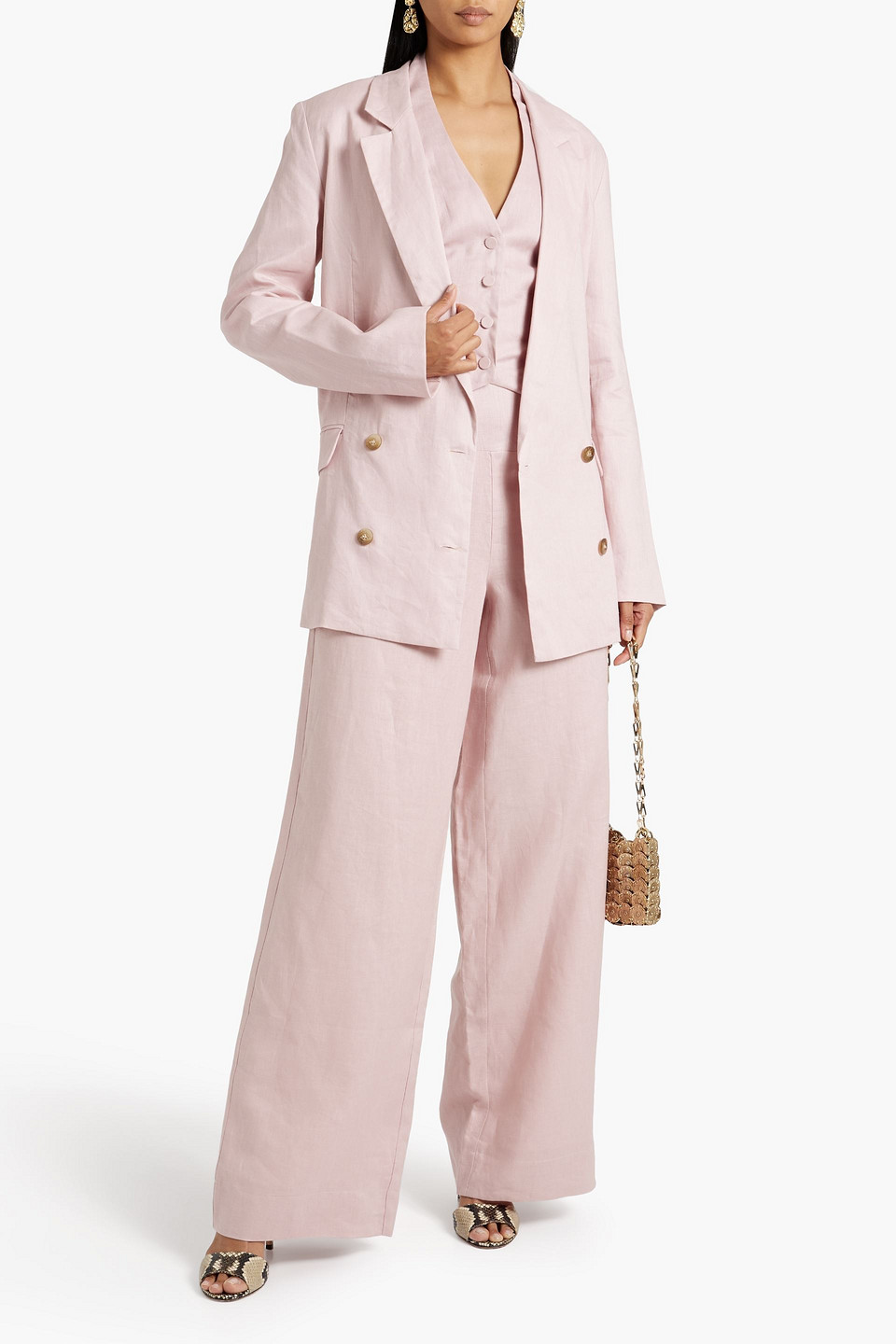 Shop Nicholas Ayla Double-breasted Linen Blazer In Pastel Pink