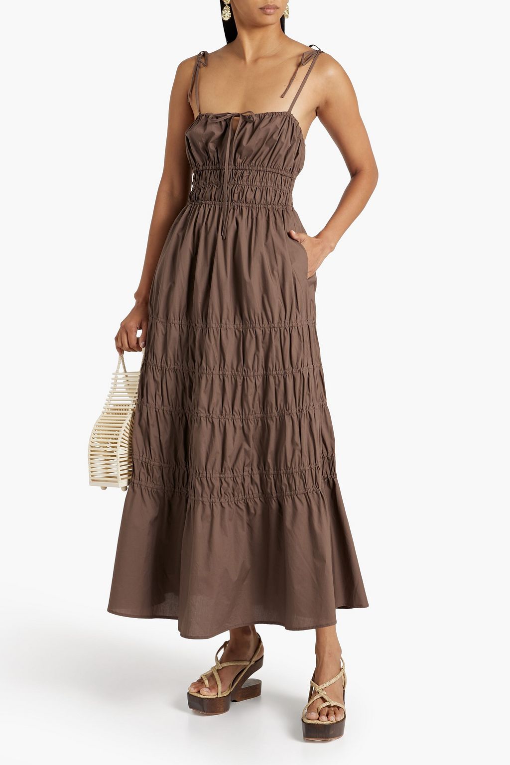 NICHOLAS Shirred ramie maxi dress