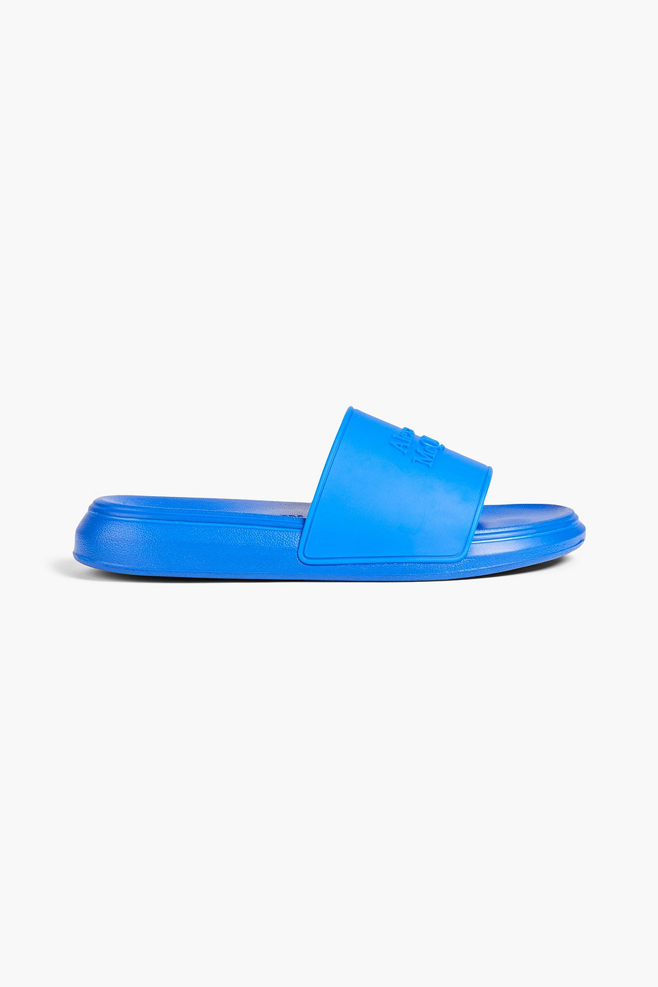 Alexander Mcqueen Embossed Rubber Slides In Bright Blue