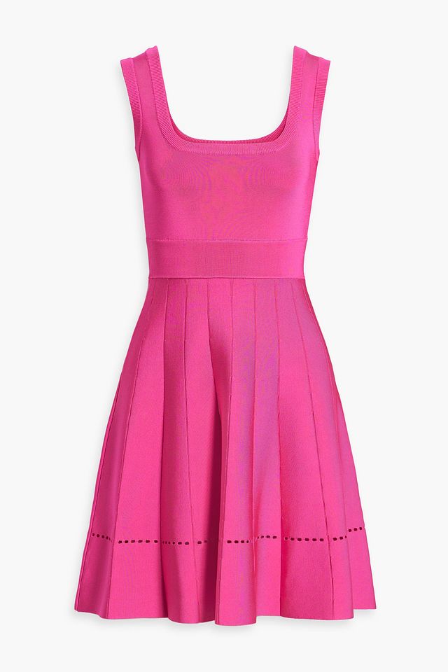 Flared laser-cut bandage mini dress