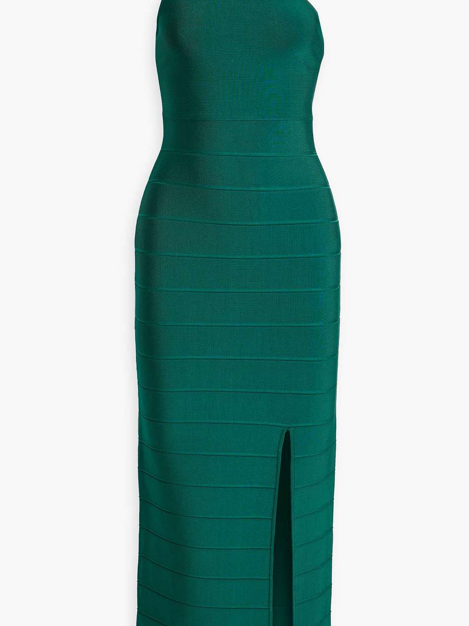 one-shoulder bandage maxi dress