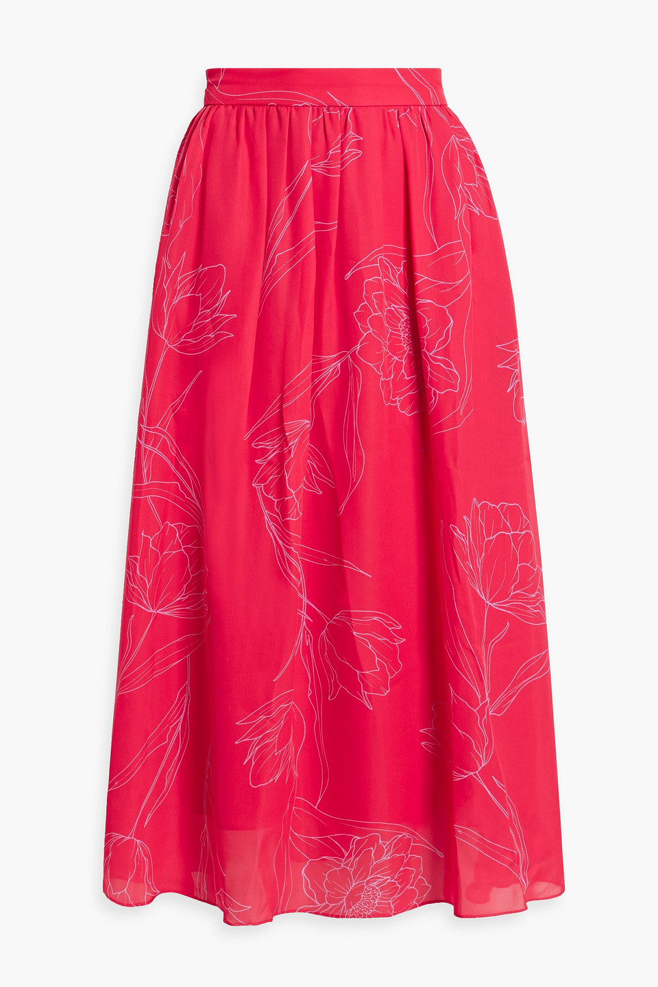 Carolina Herrera Gathered Floral-print Silk-crepe Midi Skirt In Red