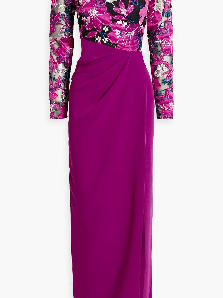 cutout embroidered tulle and crepe gown