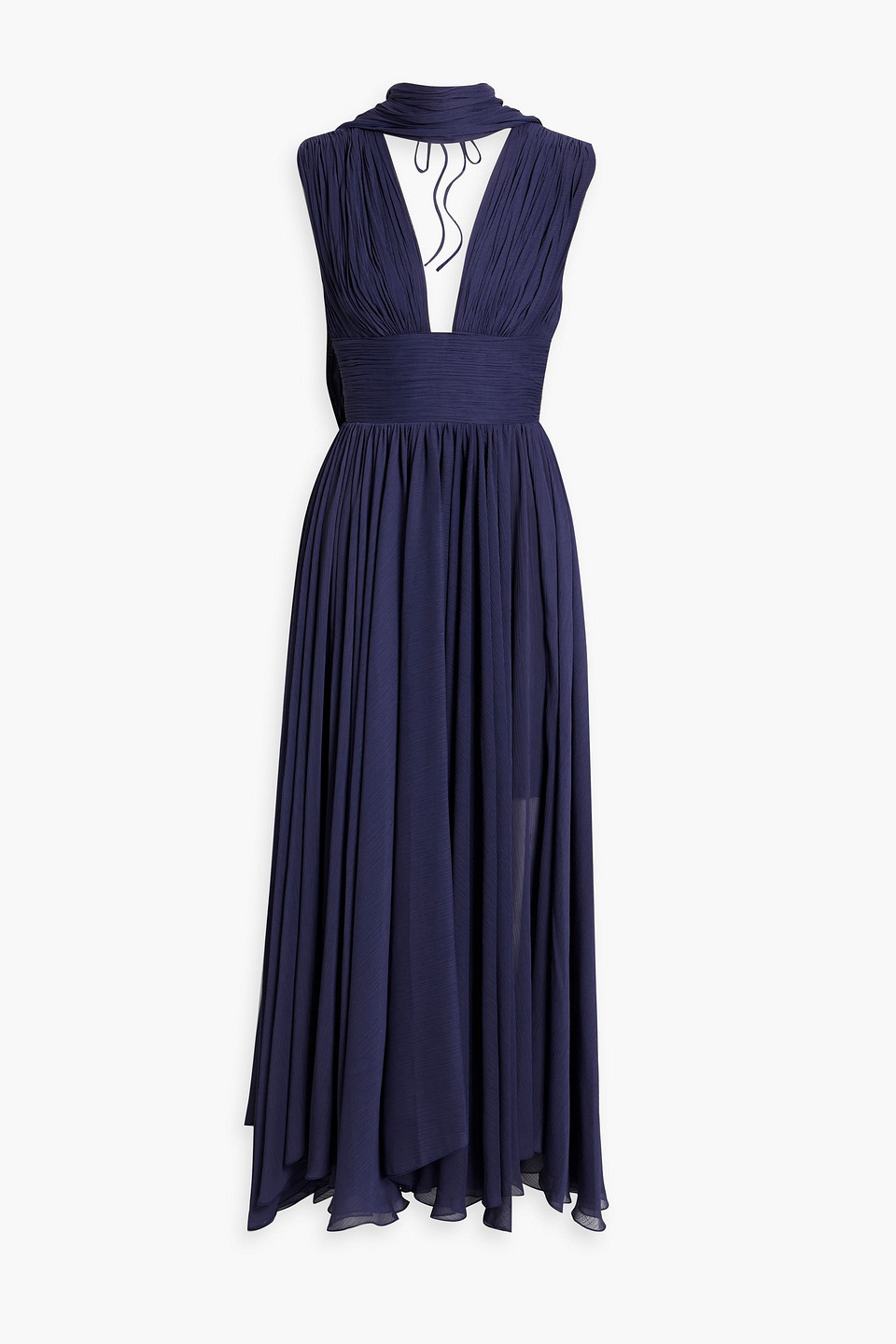 Maria Lucia Hohan Ira Gathered Georgette Gown In Navy