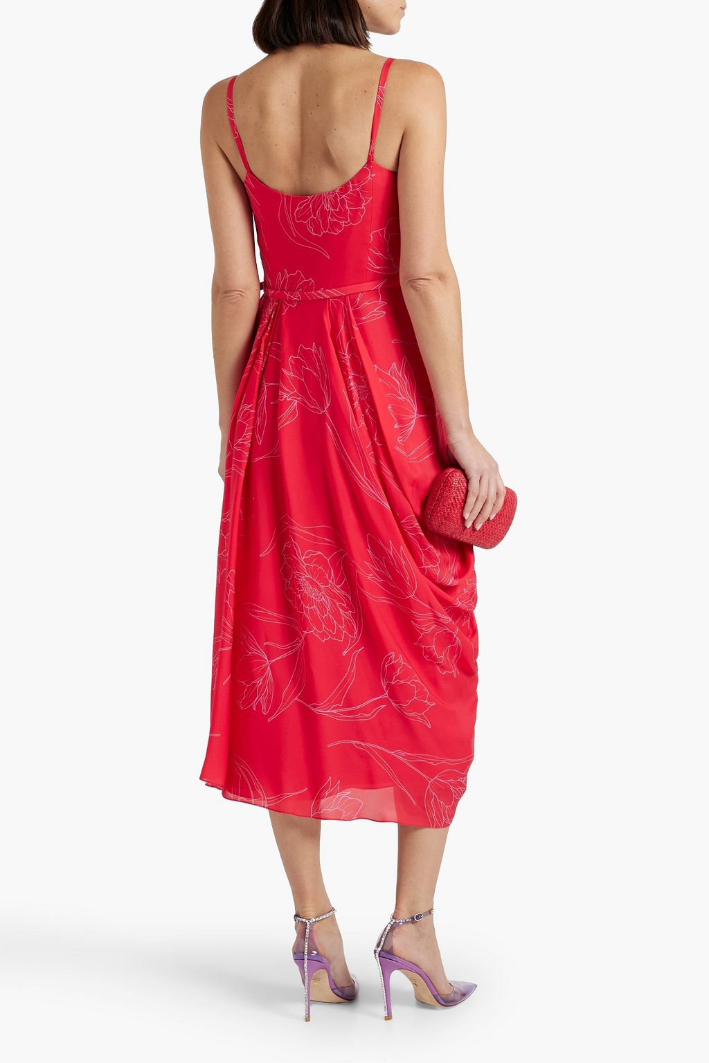 CAROLINA HERRERA Draped floral-print silk crepe de chine midi dress