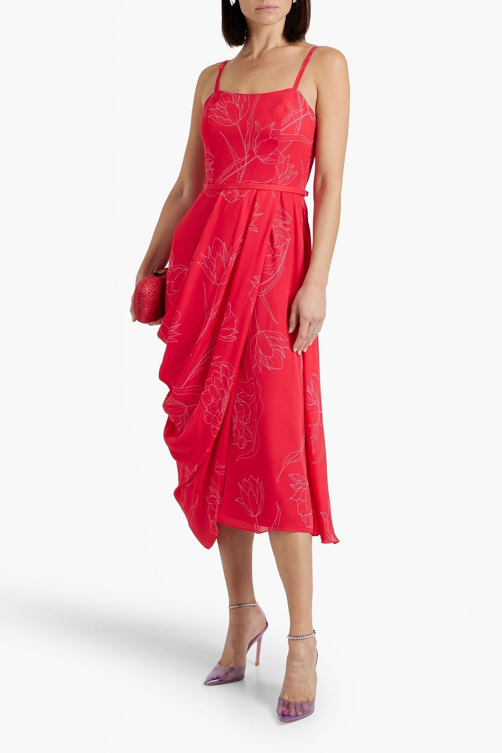 CAROLINA HERRERA Draped floral-print silk crepe de chine midi dress