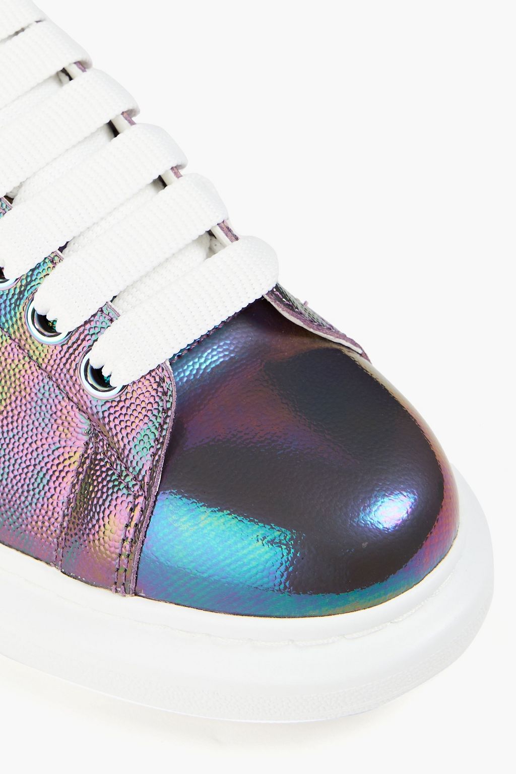 MCQUEEN Iridescent pebbled-leather exaggerated-sole sneakers