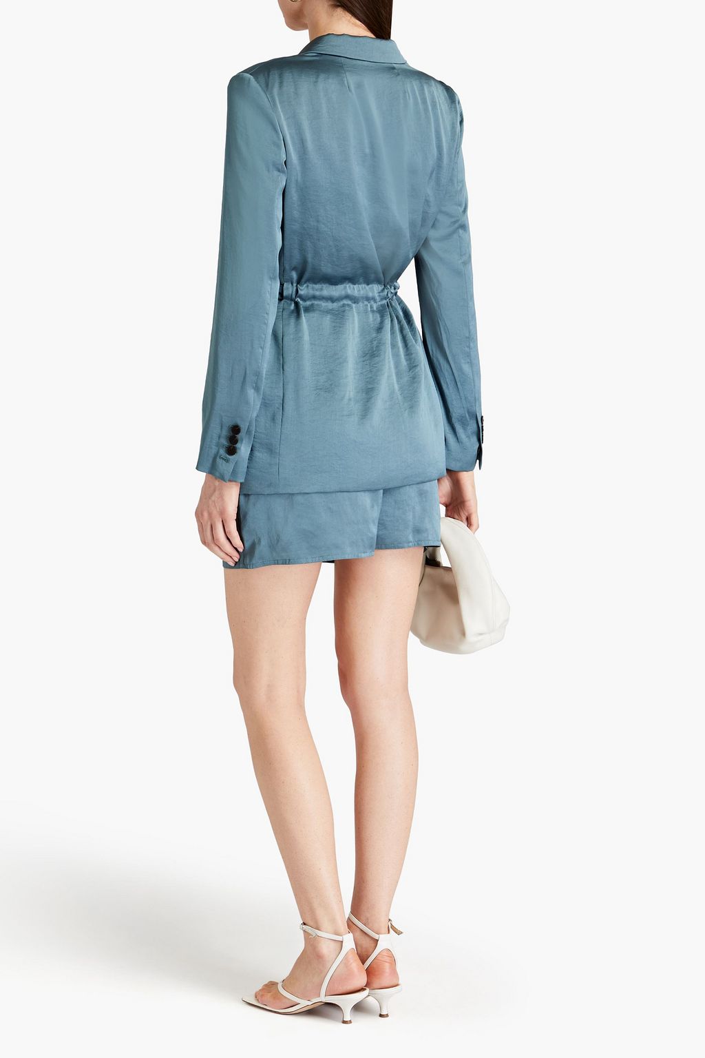 THEORY Doppelreihiger Blazer aus Satin in Knitteroptik