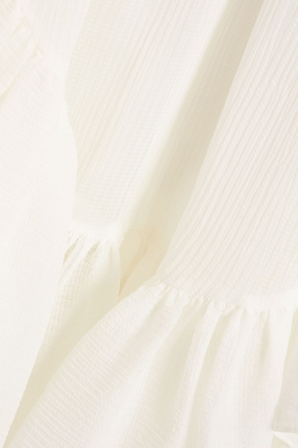 MCQUEEN Gathered cotton and silk-blend seersucker dress