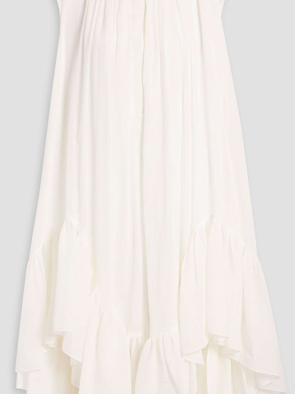 gathered cotton and silk-blend seersucker dress