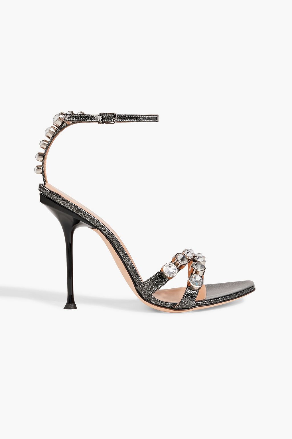 SERGIO ROSSI Milano 105 embellished glittered patent-leather sandals ...