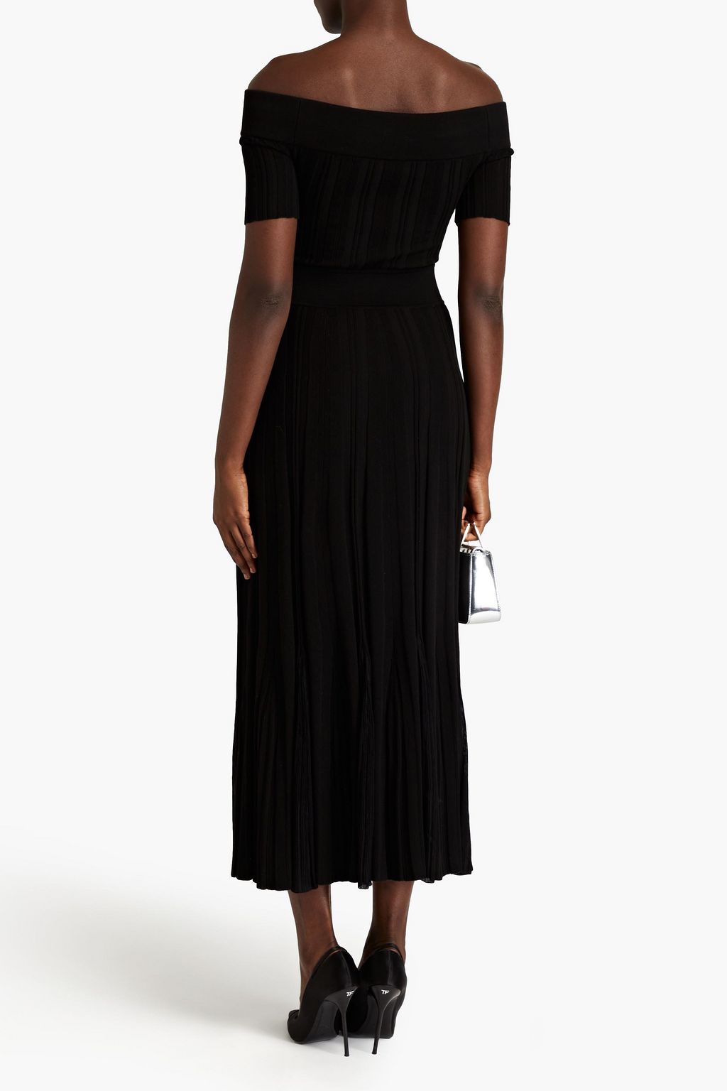 MCQUEEN Off-the-shoulder ribbed cotton midi dress